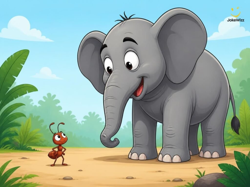 Tiny ant standing in front of a giant elephant