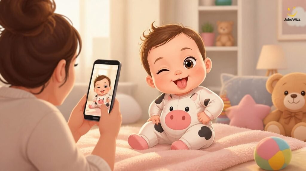 Funny baby Instagram captions with a cute baby posing for a photo