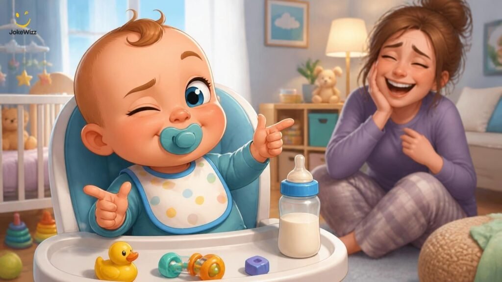Cute baby one-liners and baby puns cartoon illustration