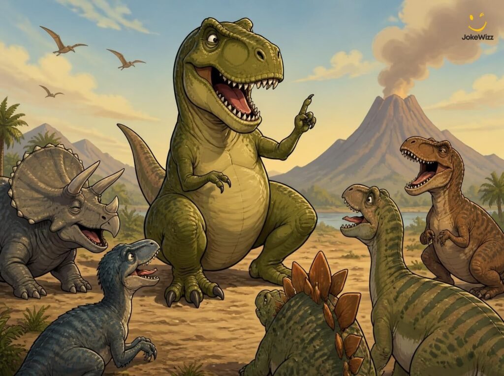 Funny dinosaur cartoon illustration for dinosaur jokes