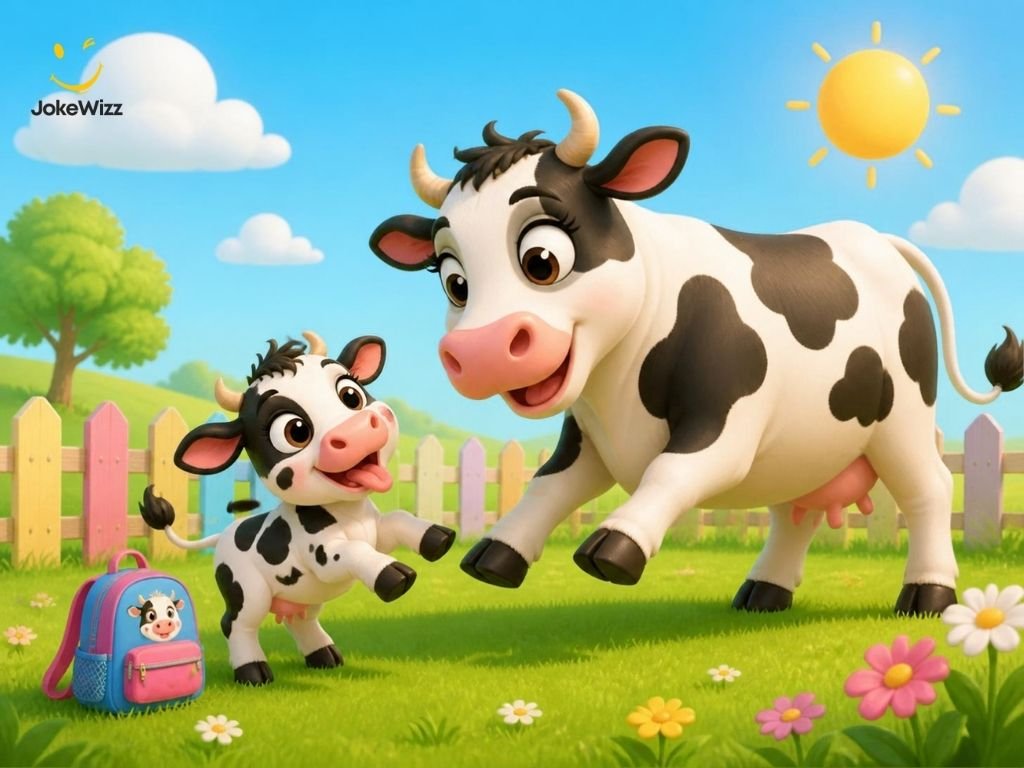 Cute baby cow and adult cow for funny cow jokes for kids