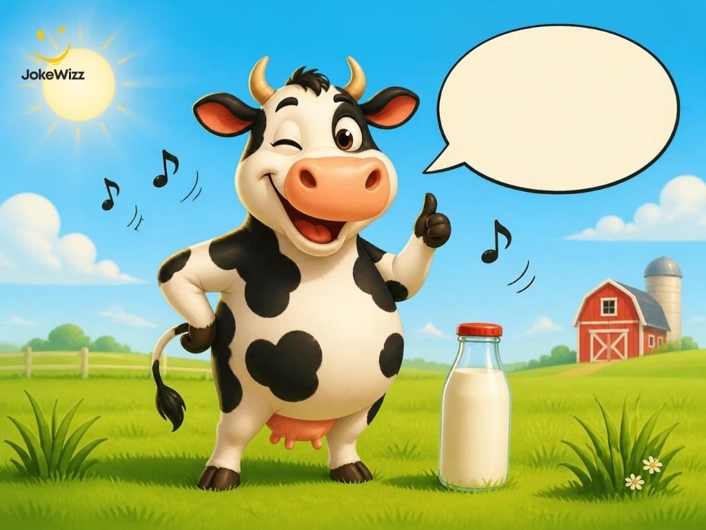 Playful cow representing funny cow puns and wordplay