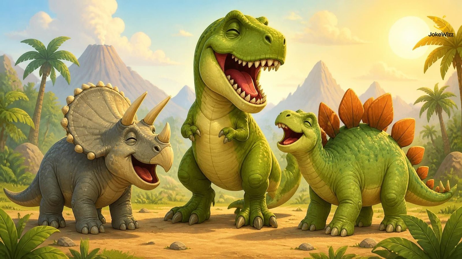 Funny dinosaur cartoon illustration for dinosaur jokes