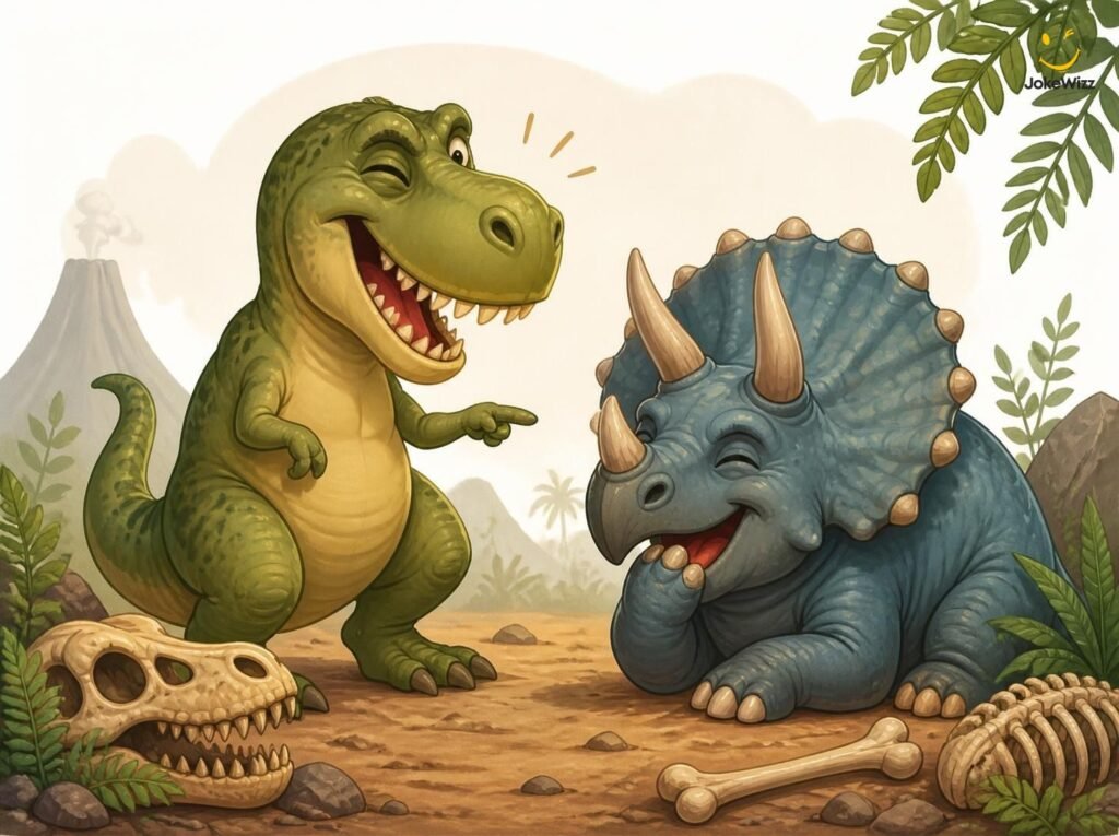 Funny dinosaur cartoon representing one-liners and puns