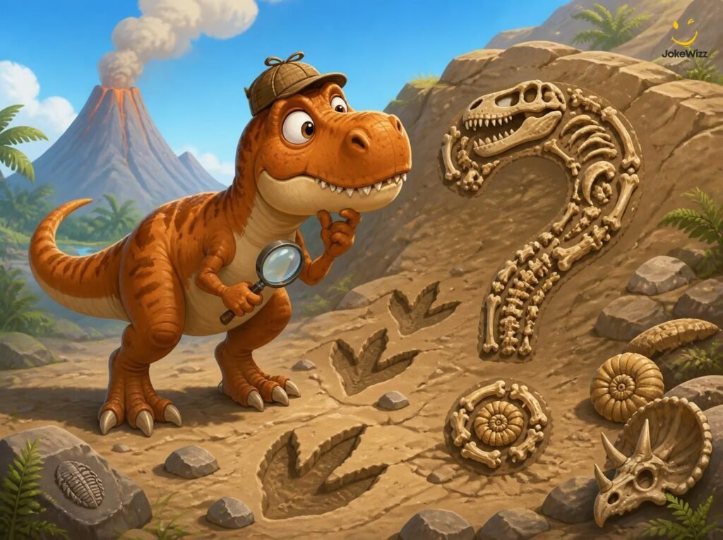T-Rex and dinosaur fossils representing dinosaur riddles