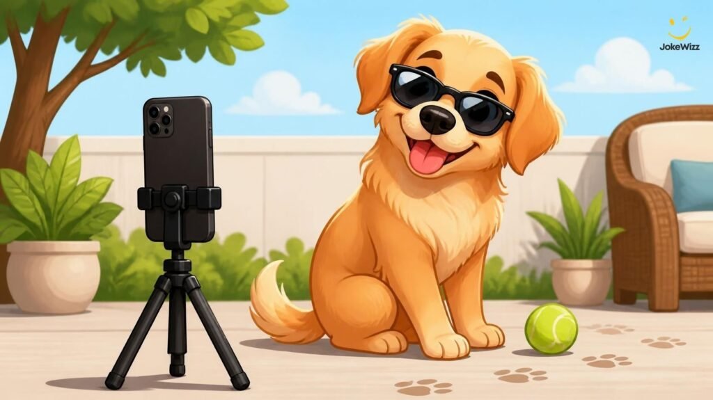 Funny dog posing for an Instagram photo
