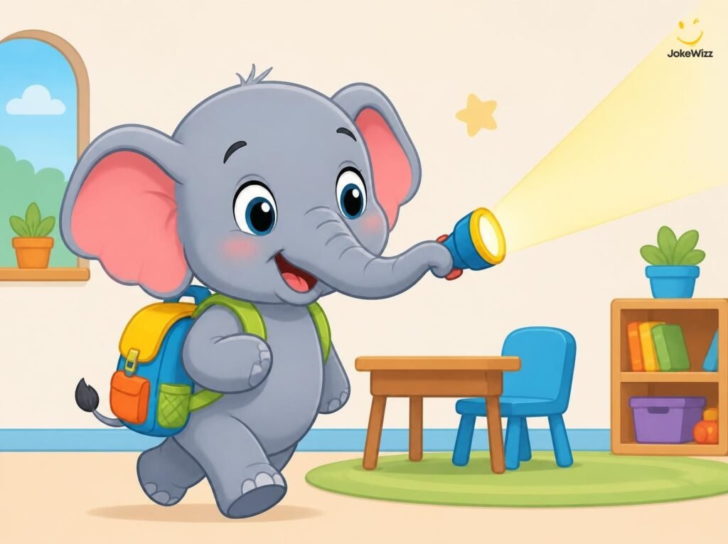 Cute baby elephant wearing a backpack at school