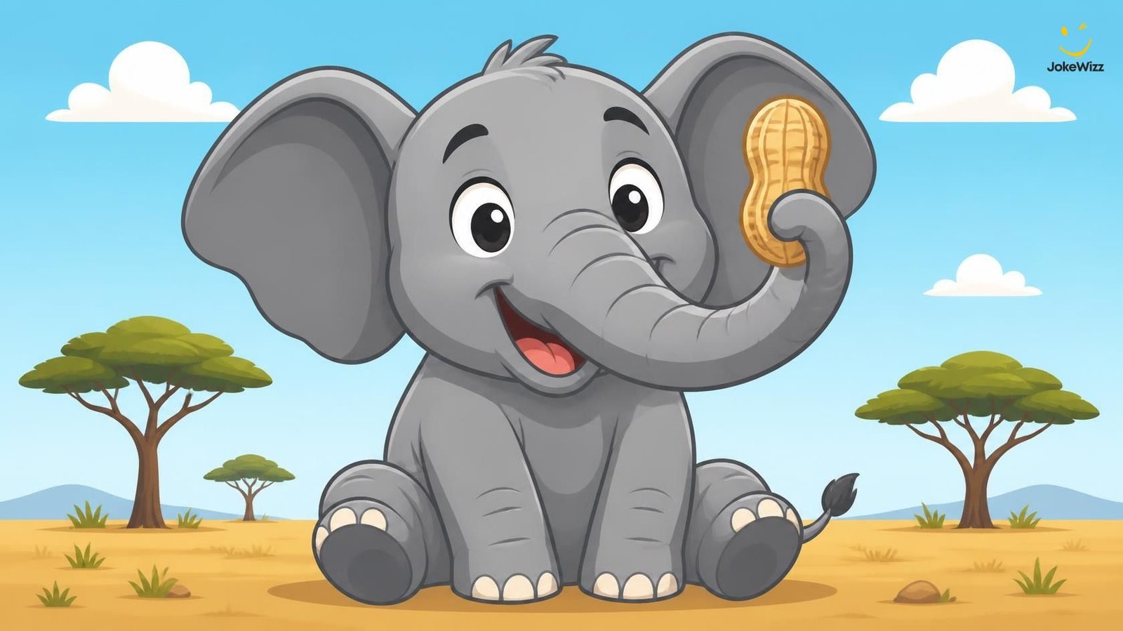 Funny gray elephant holding a peanut-elephant jokes