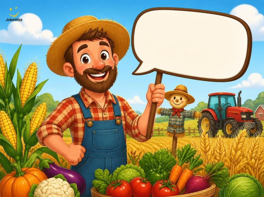 Funny farmer one liners and puns in a farm field