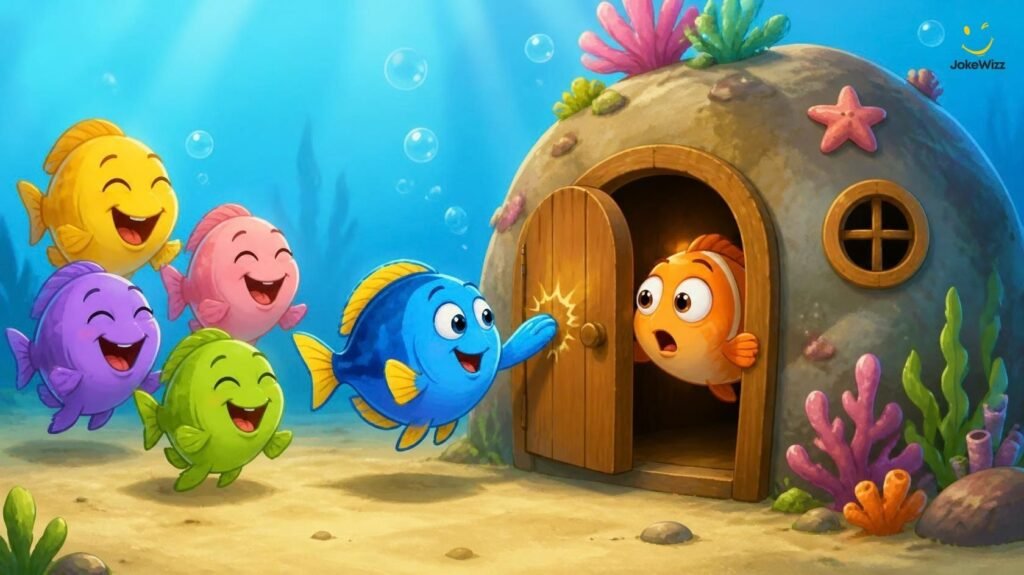 Funny fish knock-knock jokes cartoon scene