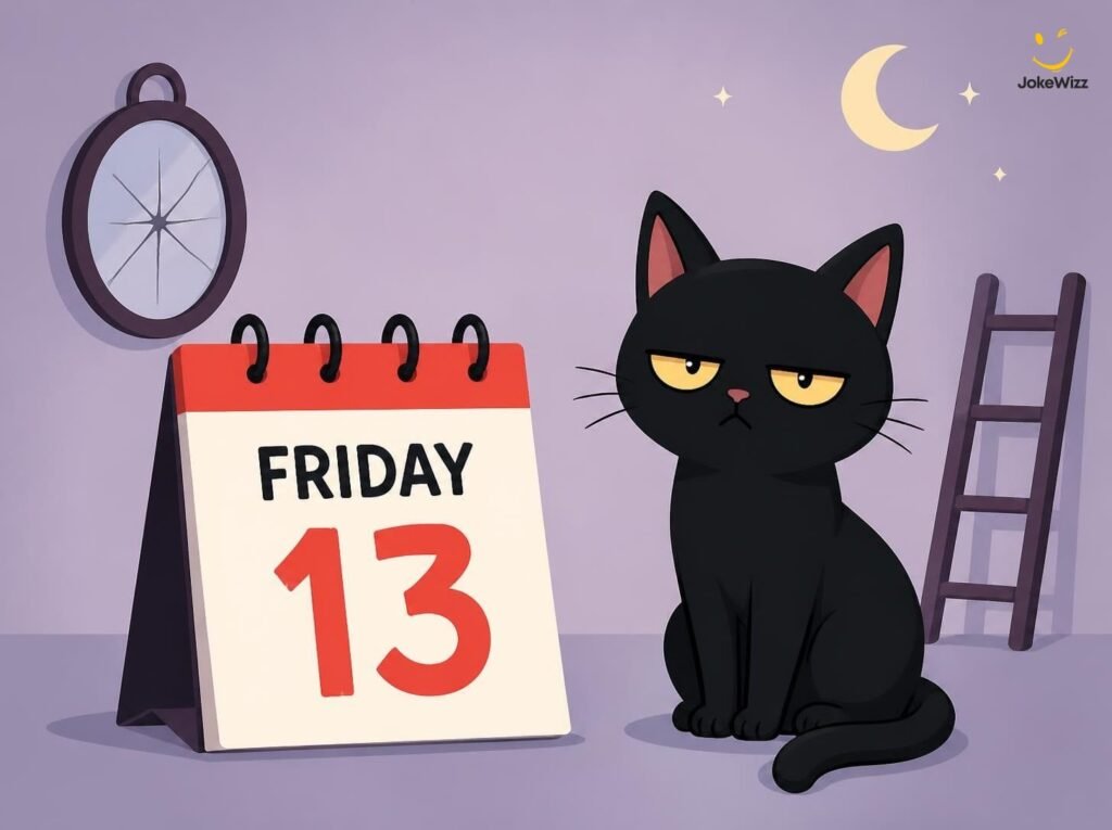 Funny Friday the 13th illustration with a black cat beside a calendar