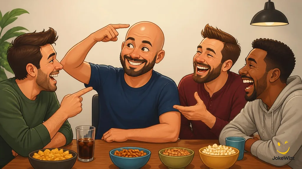 Friends laughing together about baldness