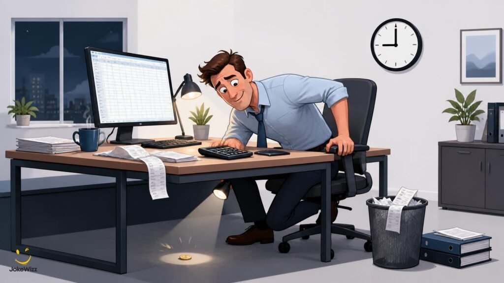 Funny accountant searching for a missing dollar during month-end close