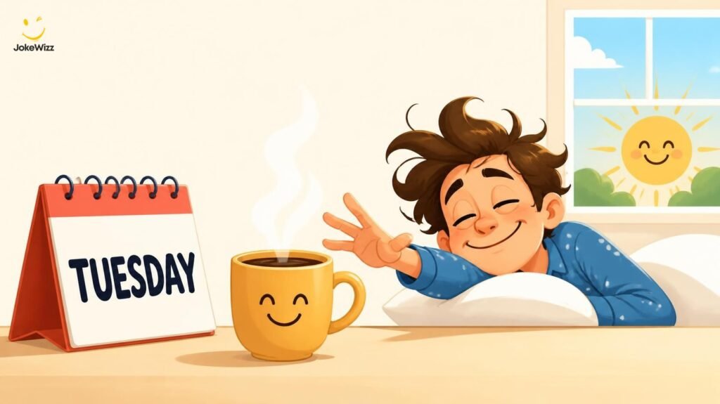 Good morning Tuesday illustration with coffee and calendar