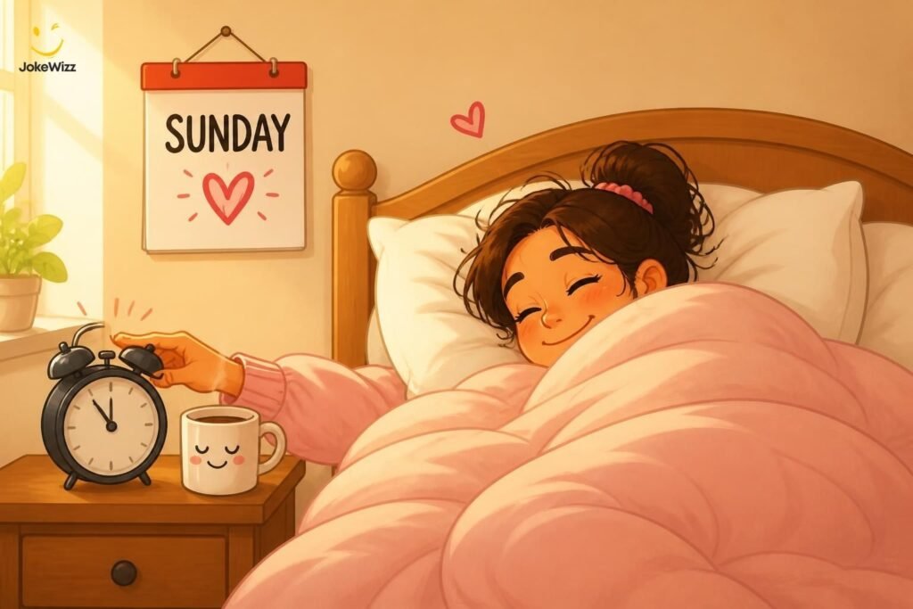 Funny lazy Sunday illustration of a person sleeping in
