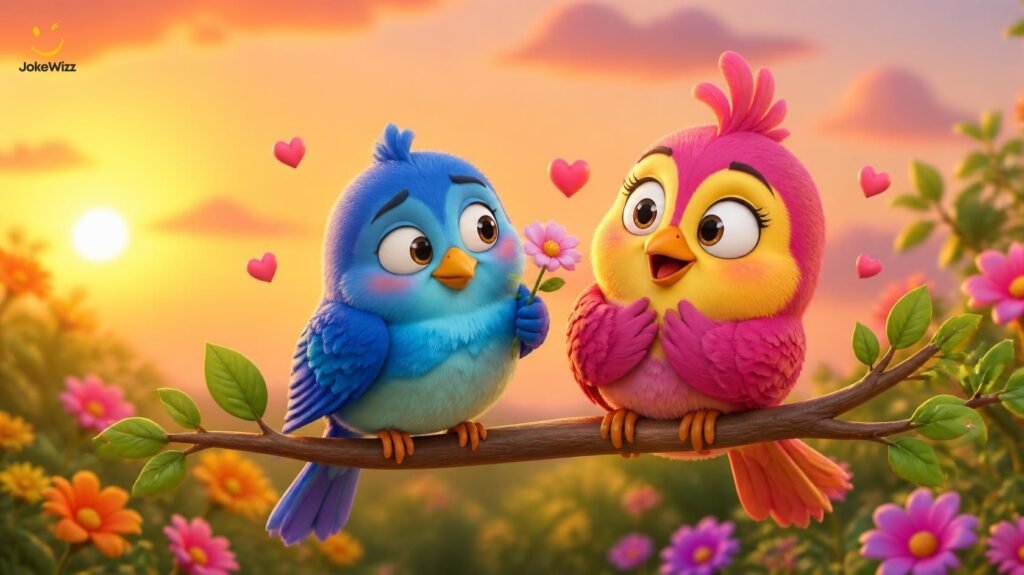 Cute colorful birds sharing a romantic moment