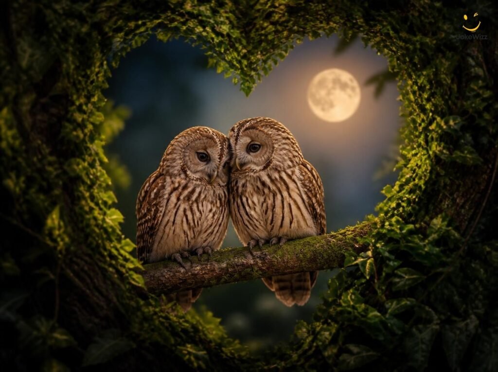 Two owls sitting together for romantic owl puns
