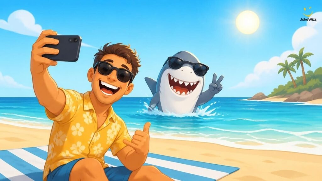 Funny shark captions for beach photos