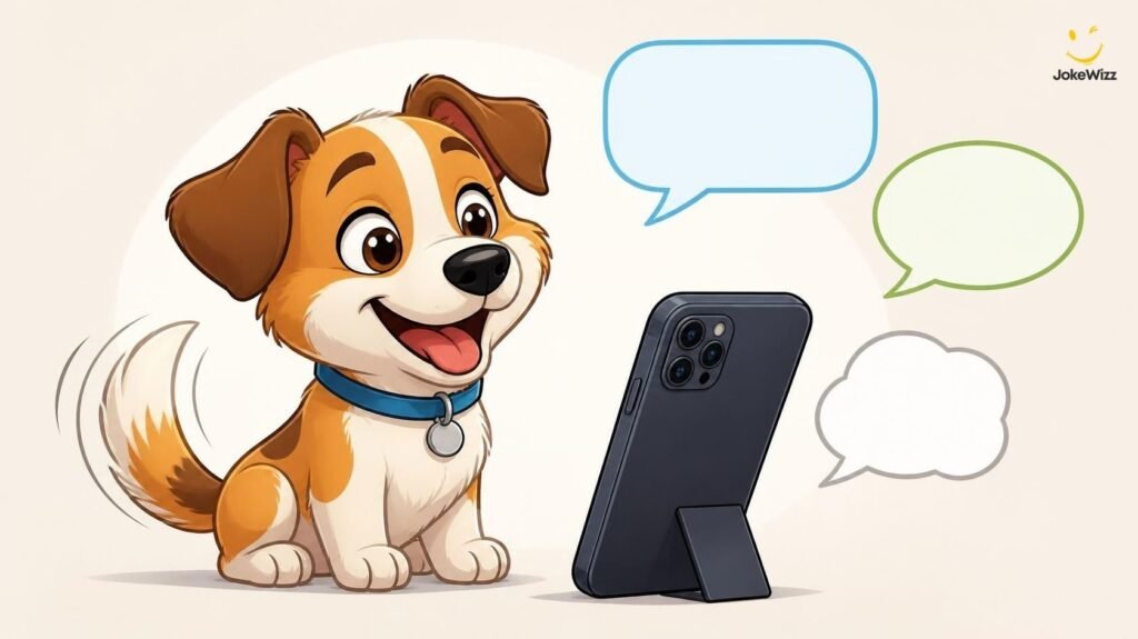 Funny dog with smartphone for short dog one-liners