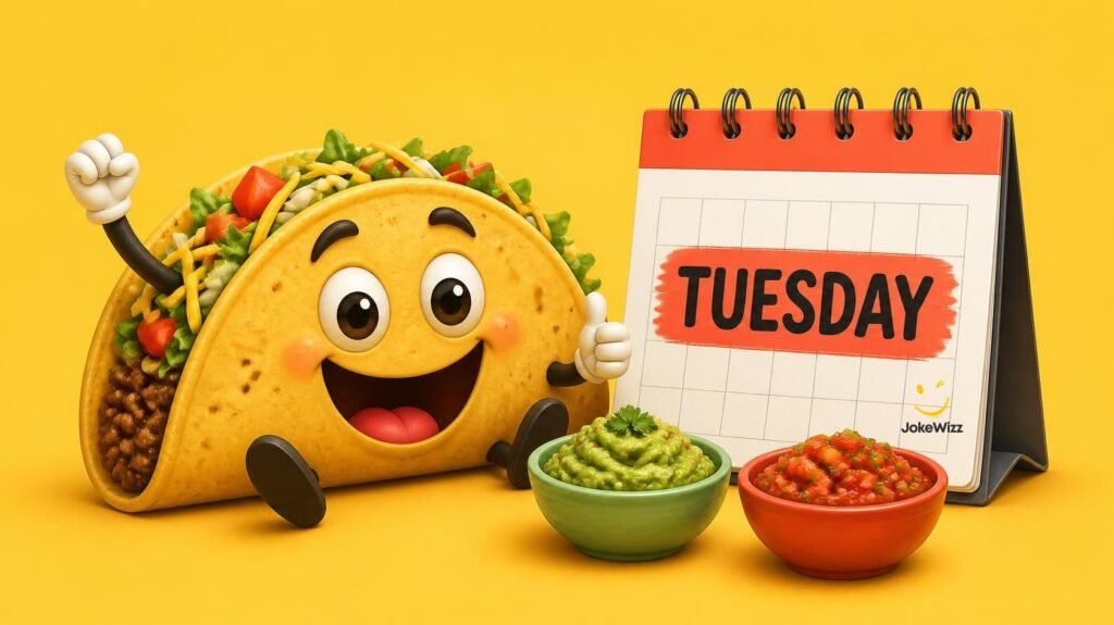 Funny Taco Tuesday illustration with taco and Tuesday calendar
