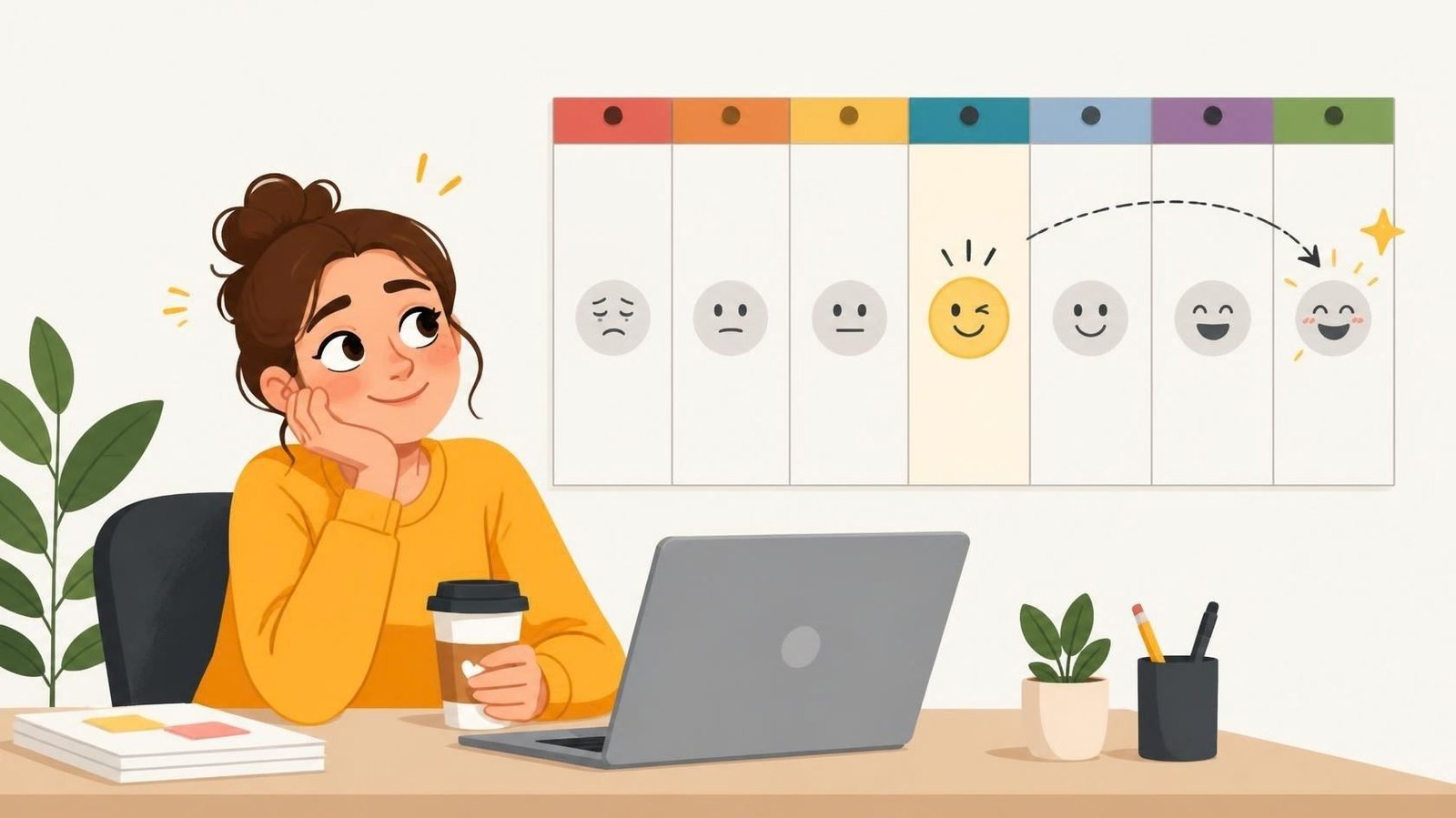 Funny Thursday scene showing a tired person looking forward to the weekend