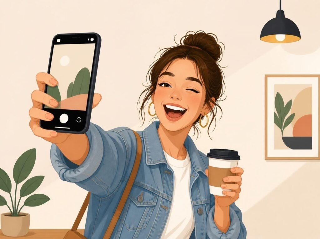 Person taking a funny Thursday social media photo with coffee