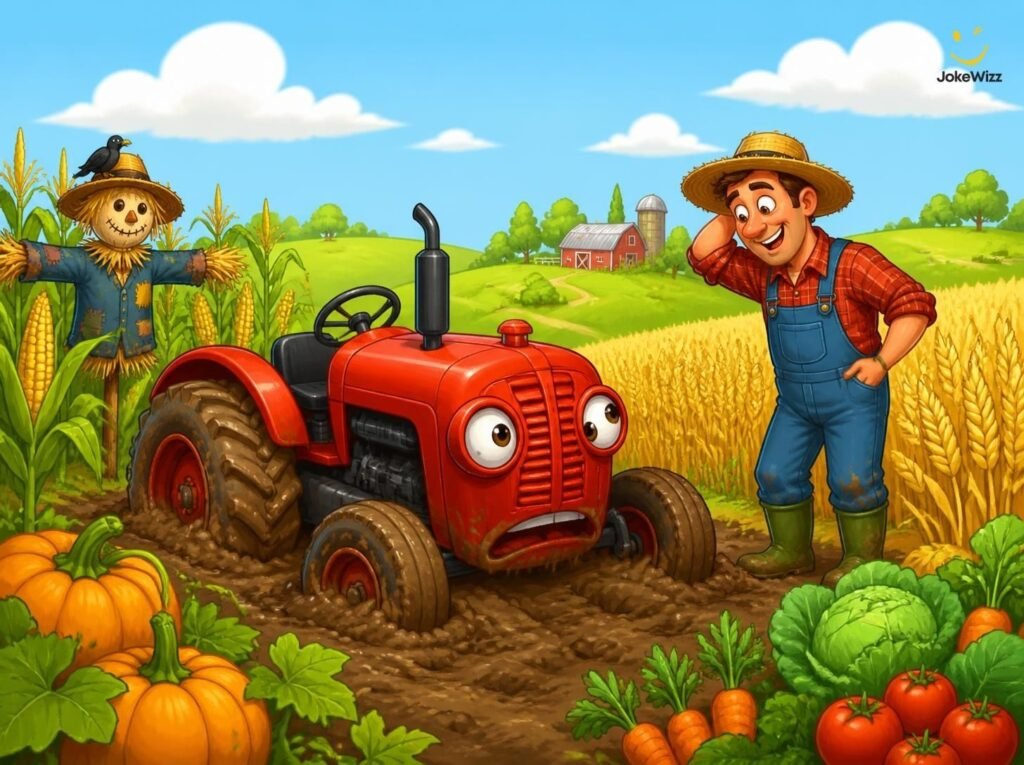 Funny tractor and crop jokes on a farm