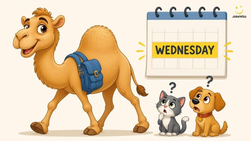 Funny camel, cat and dog celebrating Wednesday hump day