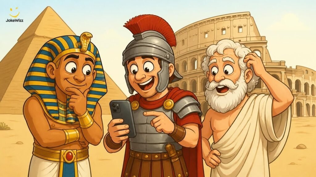 Ancient history jokes featuring Egypt Rome and Greece