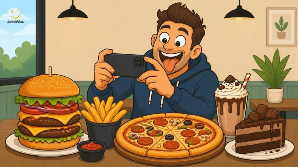 Funny fat jokes and puns for Instagram captions with food