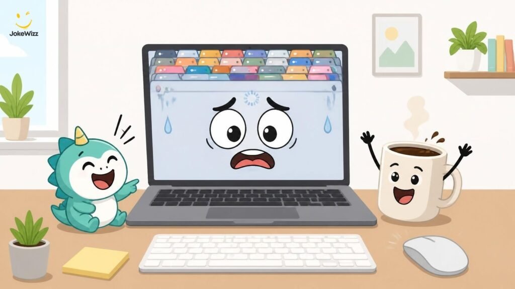 Funny computer jokes about slow laptops and too many tabs