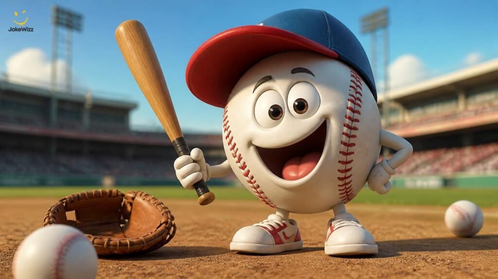 Funny baseball dad jokes with a cartoon dad and a facepalming baseball fan