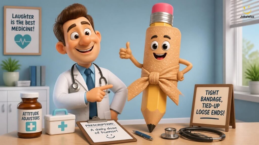 Funny doctor pun illustration with a cartoon bandage and male doctor