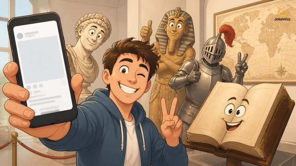 Funny history puns and Instagram captions in a museum