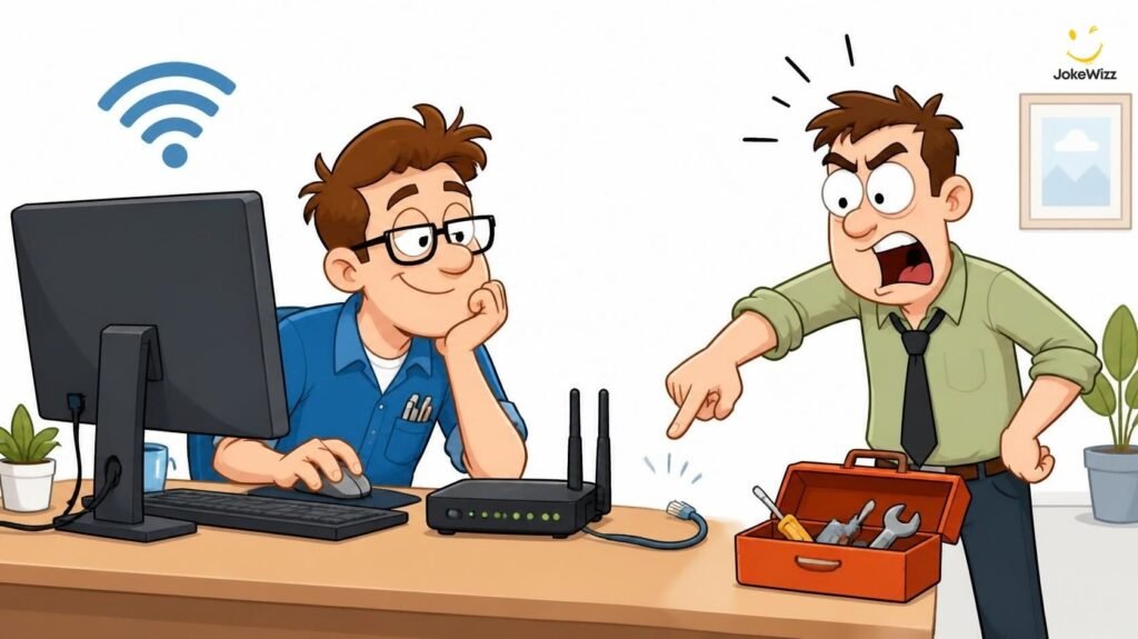 Funny IT and tech support jokes with a computer technician