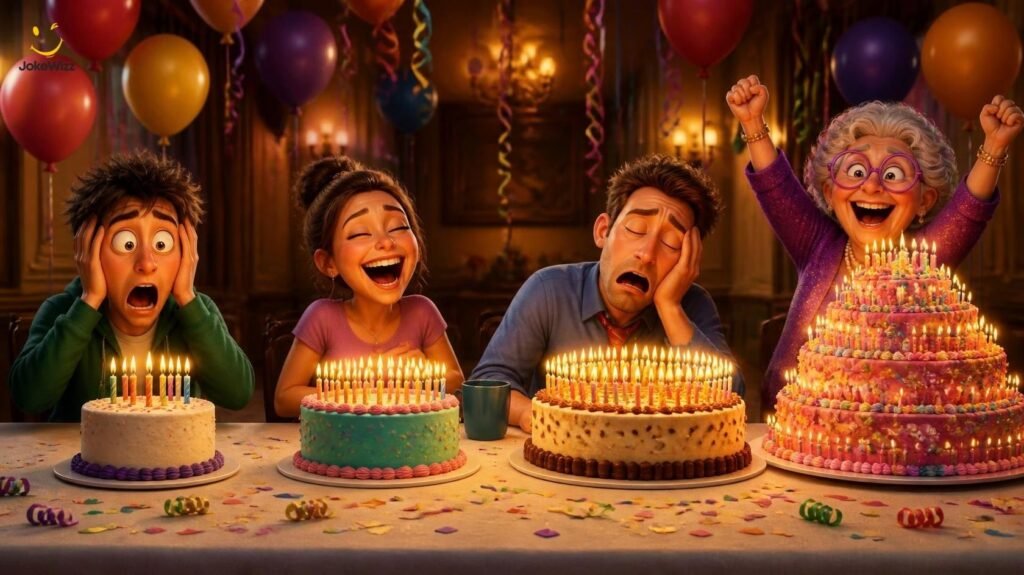 Milestone birthday jokes showing funny reactions to getting older