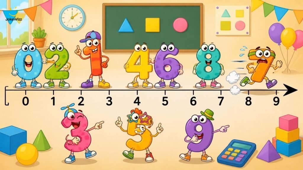 Funny number and counting jokes with playful cartoon numbers