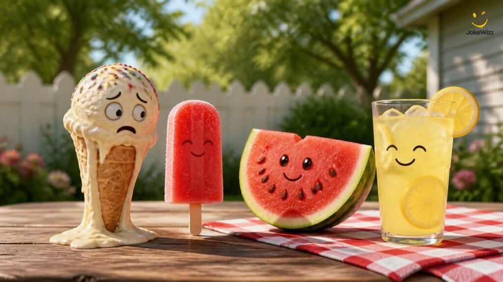 Funny summer food jokes with ice cream watermelon and lemonade
