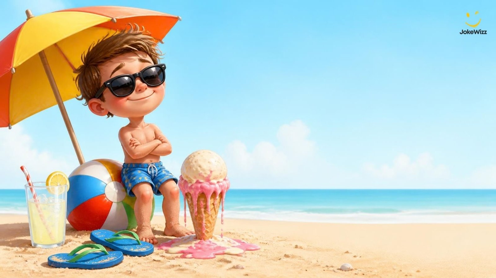 Funny summer jokes with ice cream and beach items