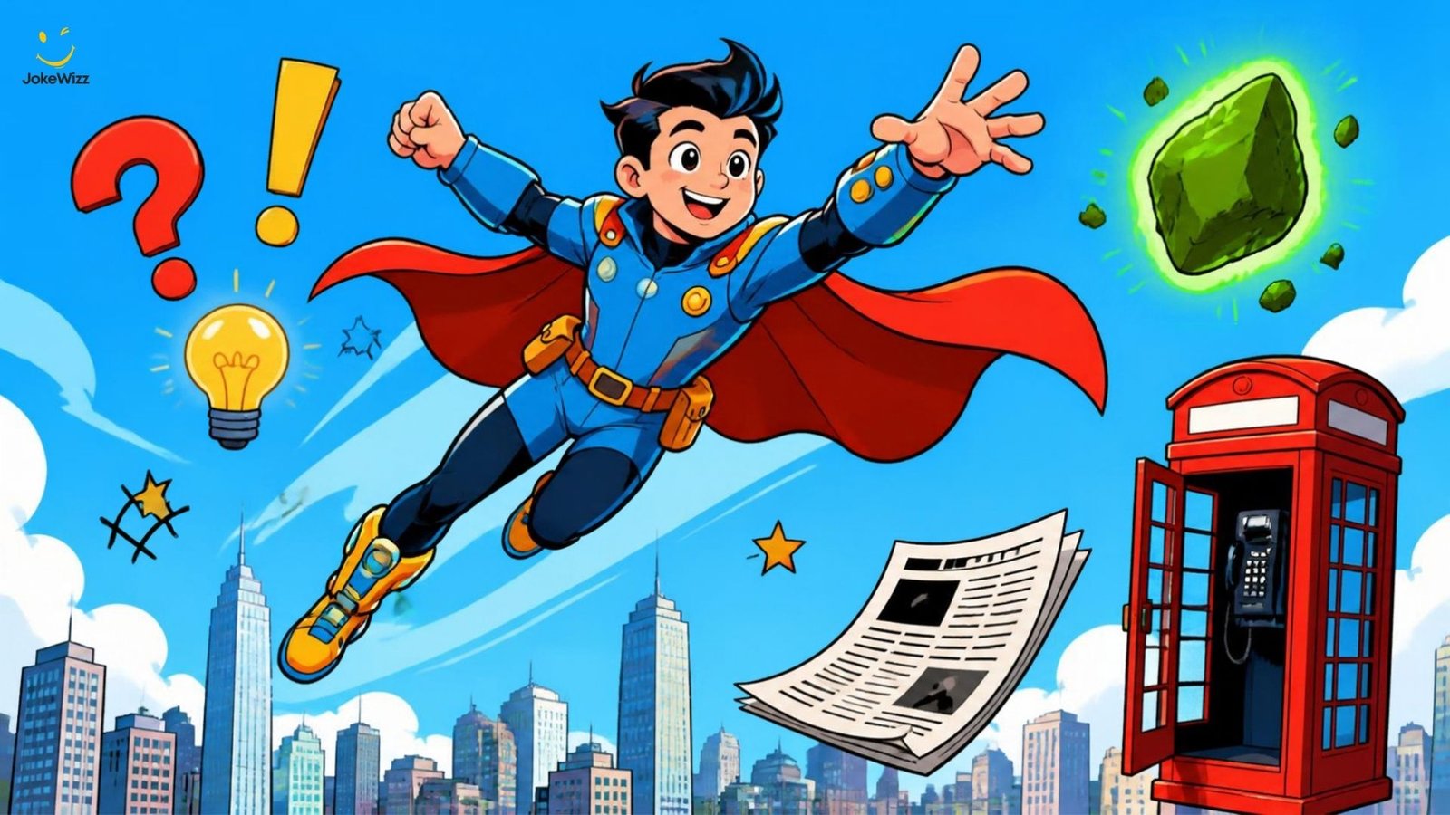 Funny superhero jokes and puns with a flying superhero