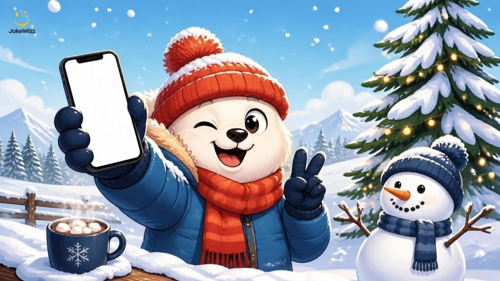 Funny winter puns and Instagram captions with snowy characters