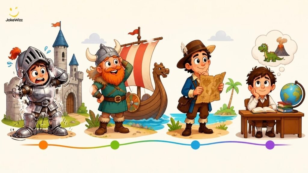 World history jokes featuring medieval and historical characters